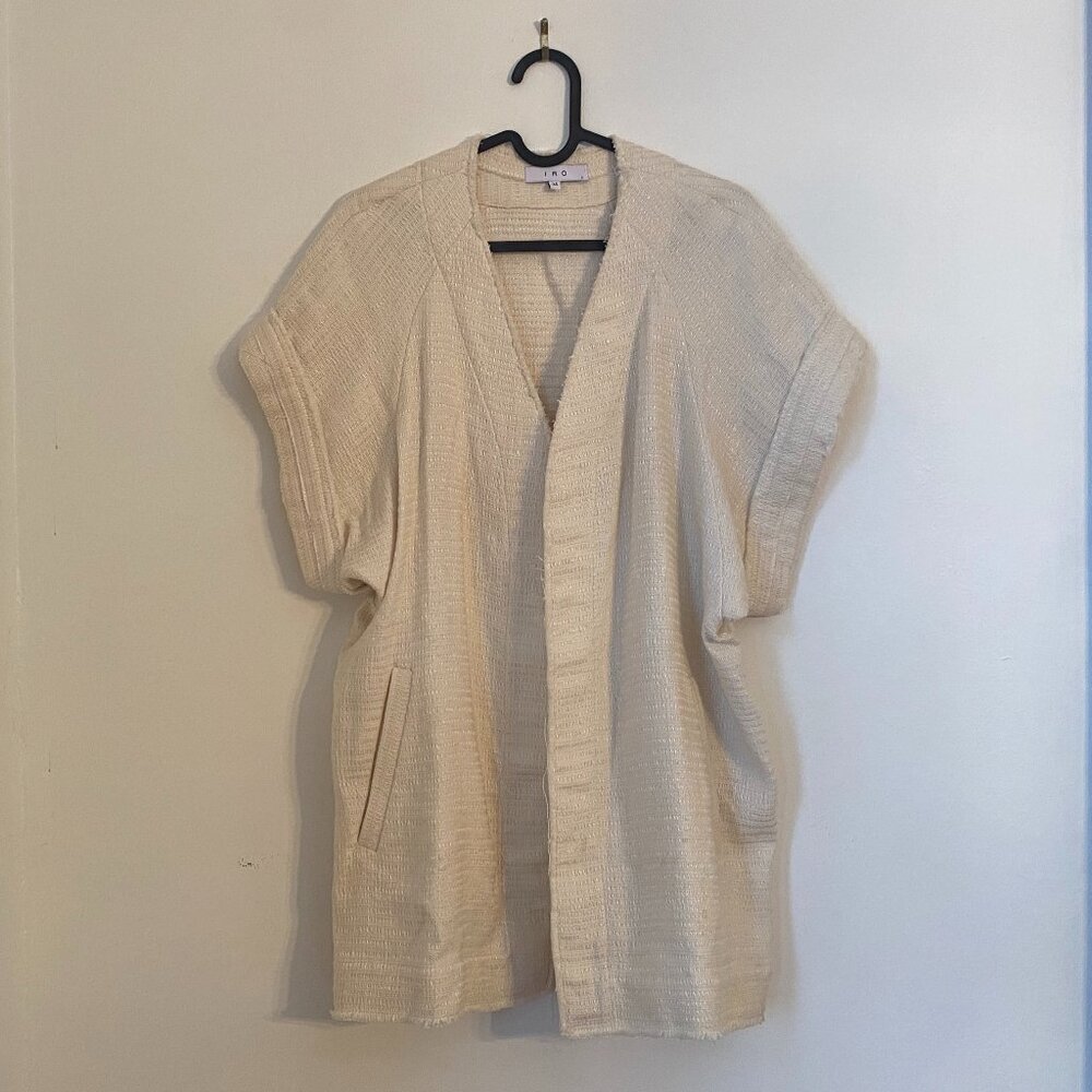 IRO Cotton & Linen Kimono Style Cream Cardigan Vest Jacket Size 34 XS